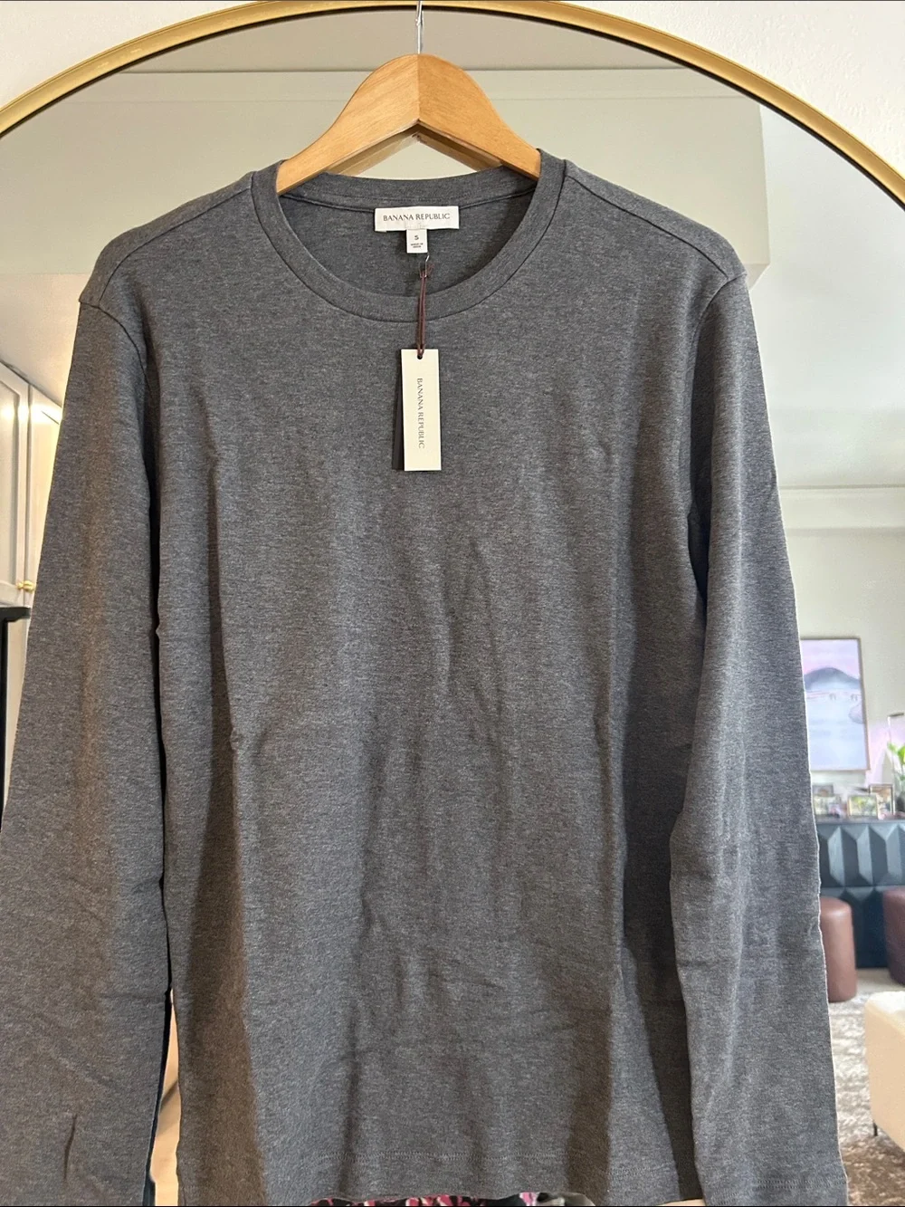 Banana Republic Men’s Long-Sleeve Crewneck Shirt - Charcoal